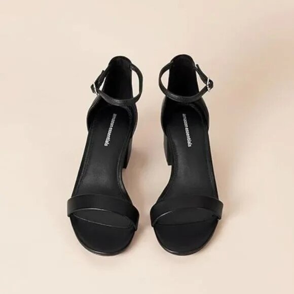 Amazon Essentials Black Two Strap Heeled Sandals Adjustable Ankle Strap Size 13W - Picture 3 of 9